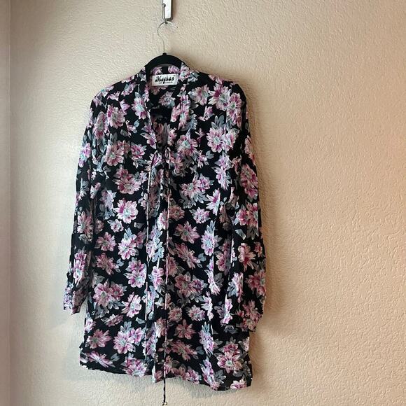 Meghan Los Angeles Floral Mini Dress Long Sleeve Criss Cross Front Lightweight S - Picture 2 of 9